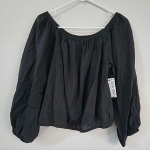 NWT Nine West Black Milkmaid Peasant Top Women's Size L Fairy Whimsigoth Pirate